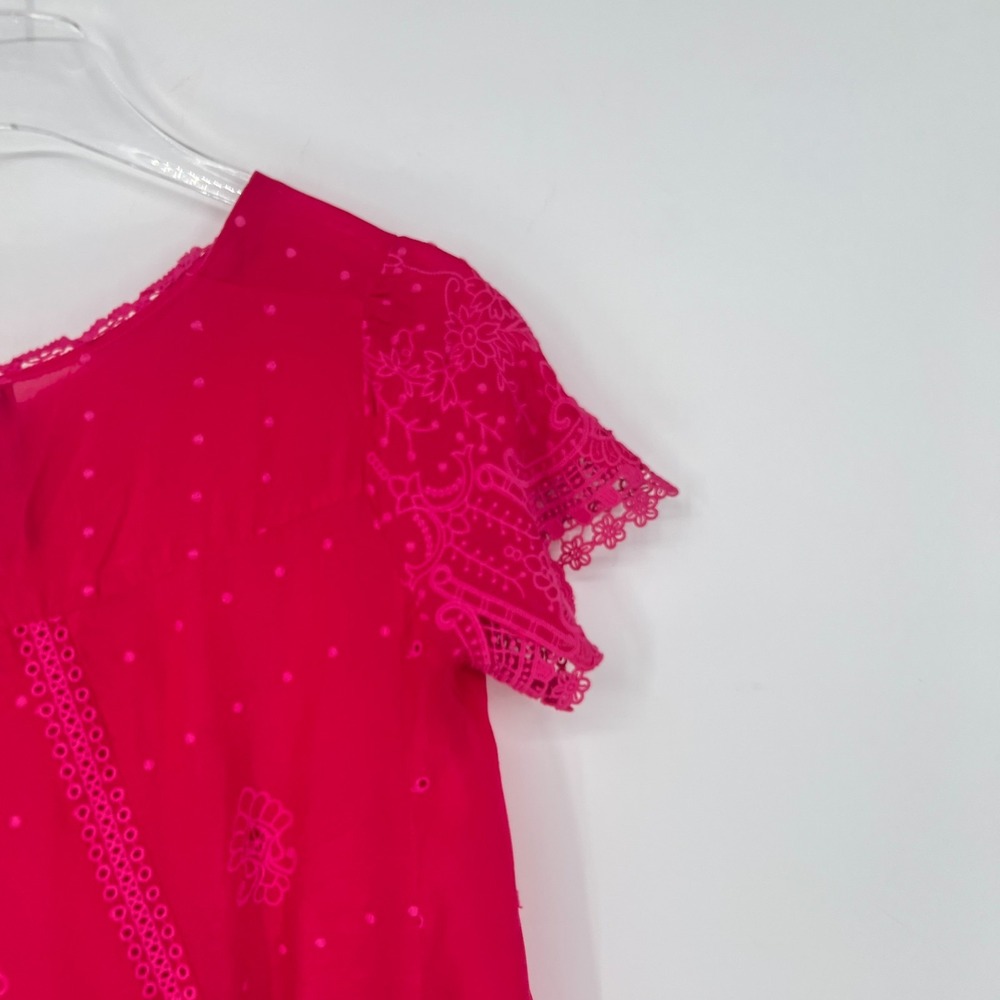 Johnny Was Top Womens S Hot Pink Embroidered Boho Floral Blouse Lace Relaxed - Picture 7 of 9